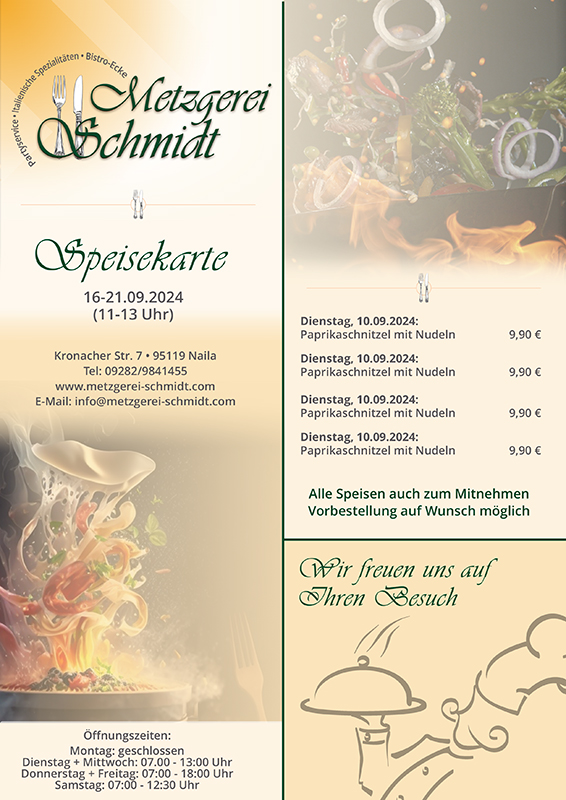 Speisekarte Metzgerei Schmidt Naila